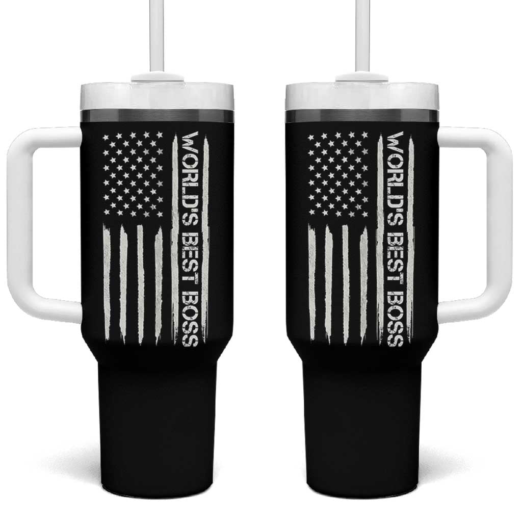 World's Best Boss Tumbler With Handle Gifts for Office Male Female Bosses Coworkers American Flag