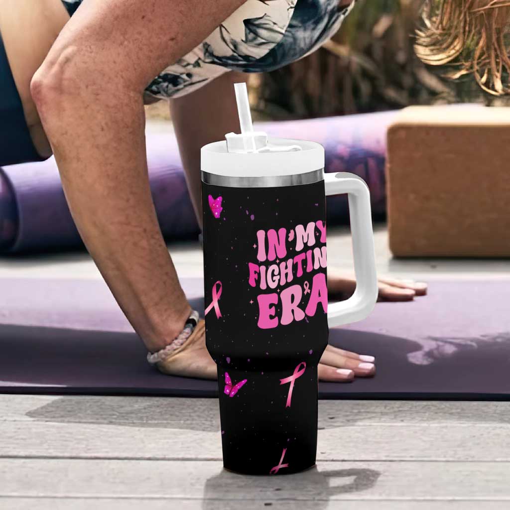 Breast Cancer Warrior Support Squad Tumbler With Handle In My Fighting Era Cancer Care Gifts for Woman Pink Ribbon - Wonder Print Shop