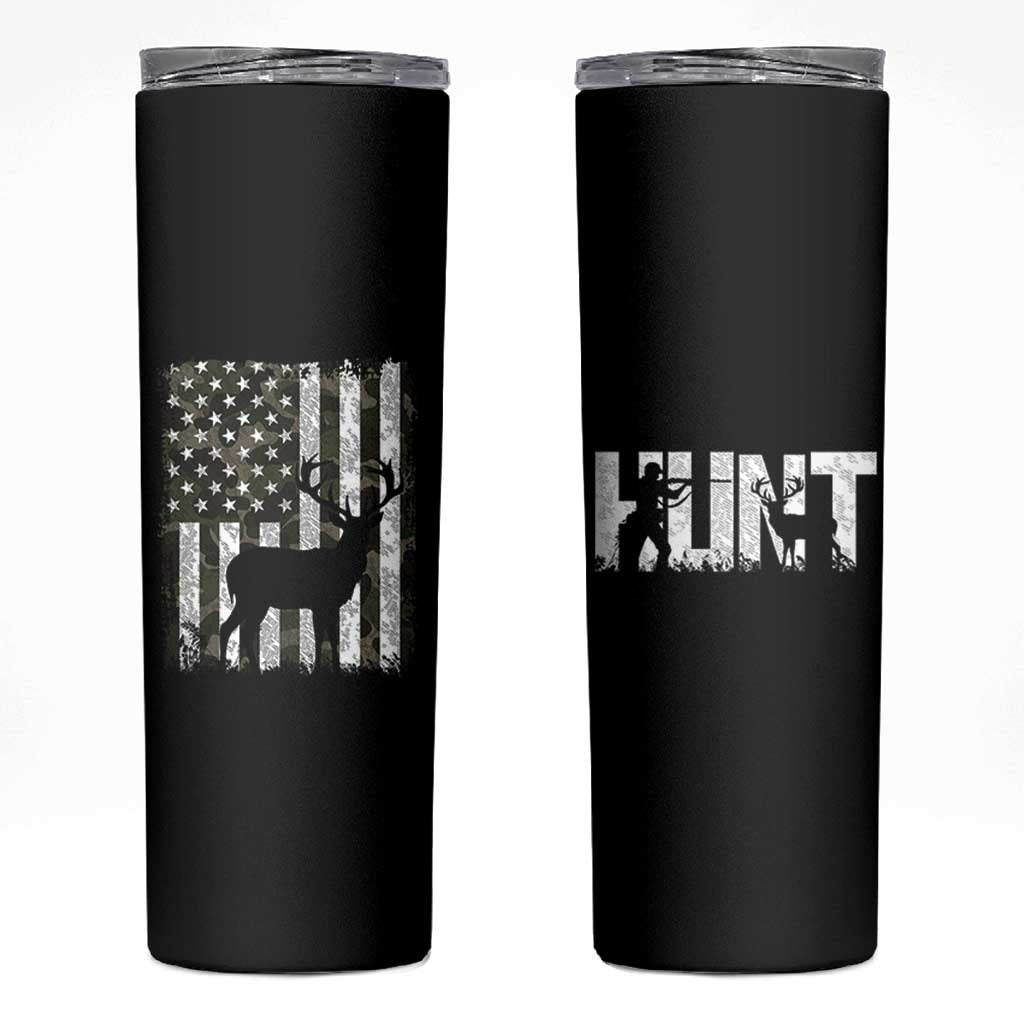 Deer American Flag Skinny Tumbler Whitetail Elk Buck Camo Hunting Hunter Dad