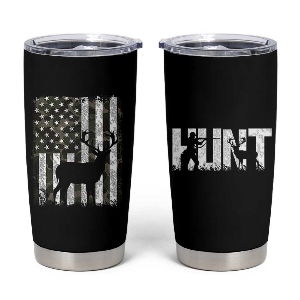 Deer American Flag Tumbler Cup Whitetail Elk Buck Camo Hunting Hunter Dad