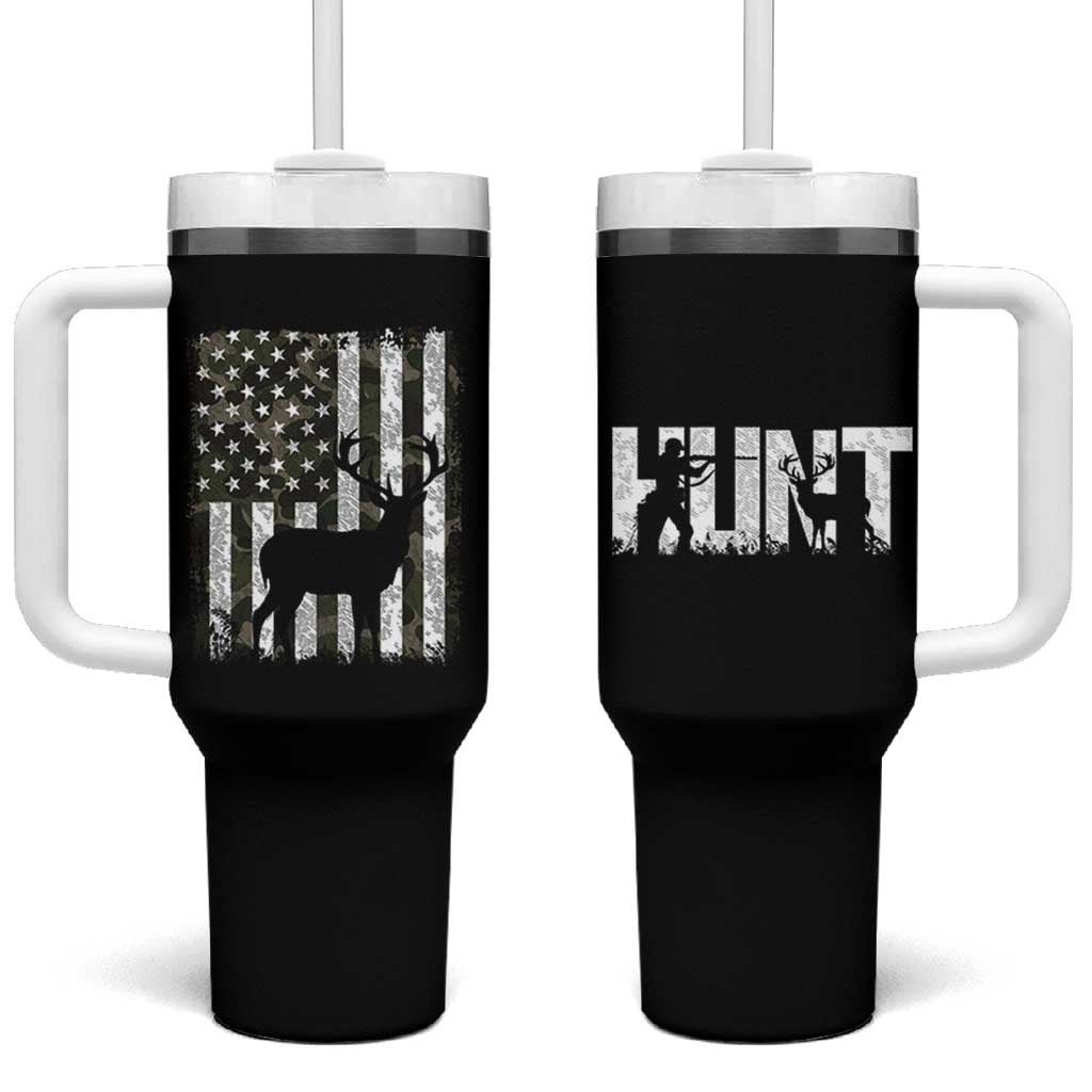 Deer American Flag Tumbler With Handle Whitetail Elk Buck Camo Hunting Hunter Dad