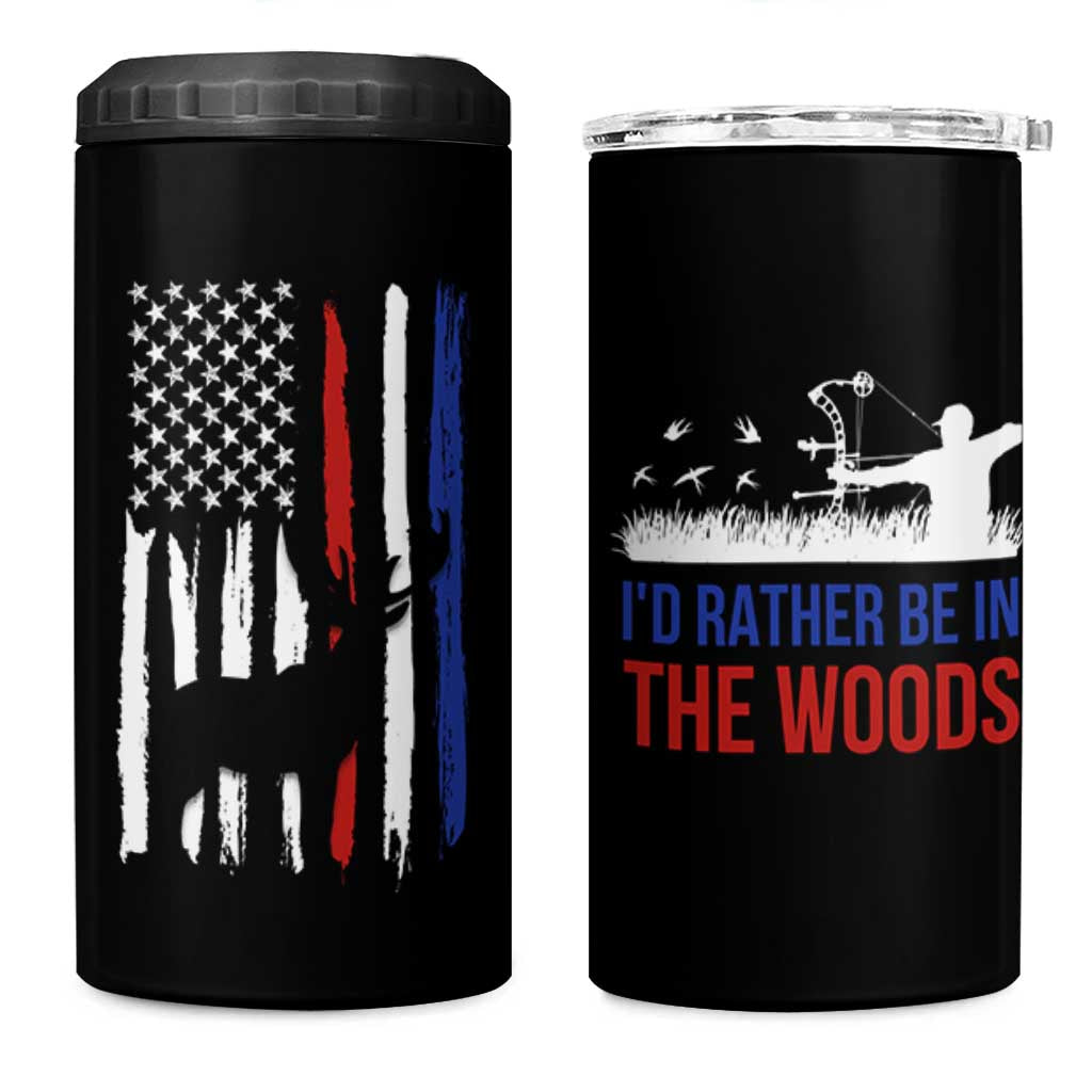 Hunting Gifts For Men 4 in 1 Can Cooler Tumbler Id Rather Be In The Woods Deer Hunting American Flag