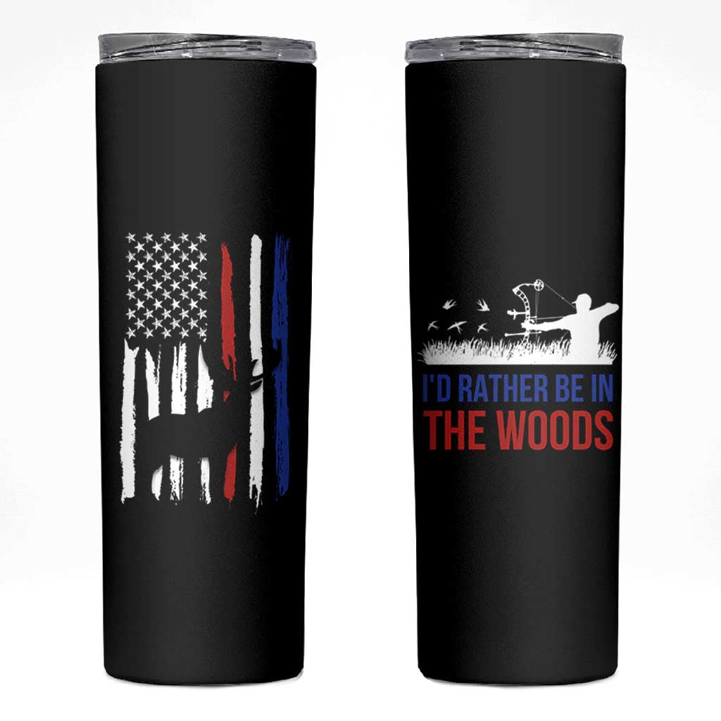 Hunting Gifts For Men Skinny Tumbler Id Rather Be In The Woods Deer Hunting American Flag