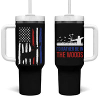 Hunting Gifts For Men Tumbler With Handle Id Rather Be In The Woods Deer Hunting American Flag