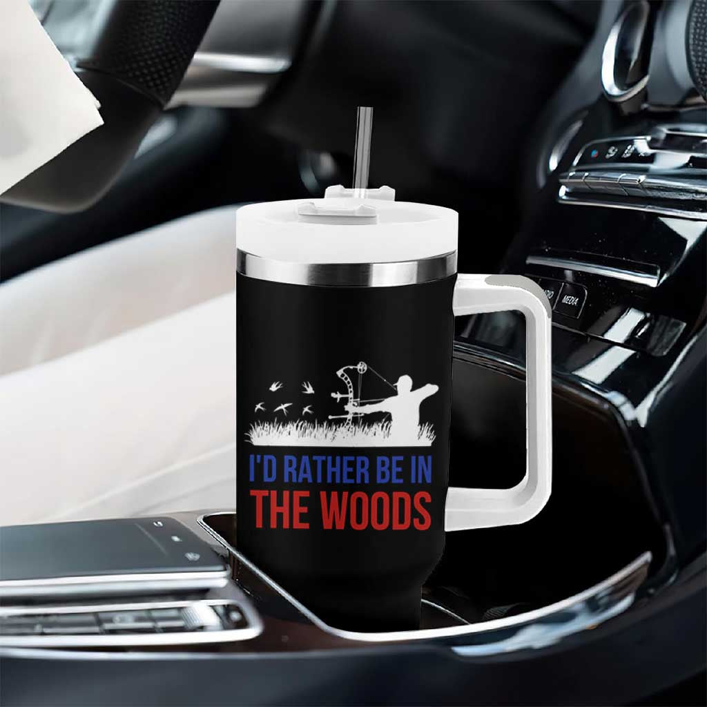 Hunting Gifts For Men Tumbler With Handle Id Rather Be In The Woods Deer Hunting American Flag