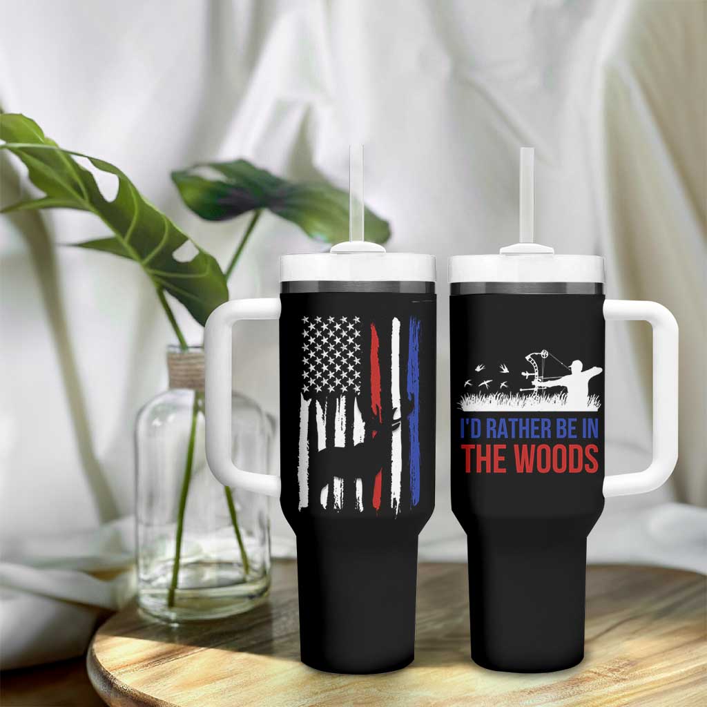 Hunting Gifts For Men Tumbler With Handle Id Rather Be In The Woods Deer Hunting American Flag