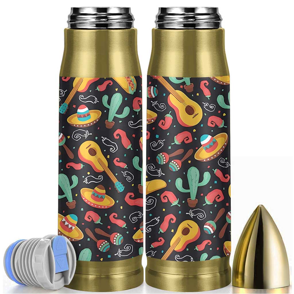 Mexican Bullet Tumbler Hot Sombrero Cactus Guitar Black Mexican Fiesta Cinco De Mayo
