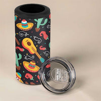 Mexican 4 in 1 Can Cooler Tumbler Hot Sombrero Cactus Guitar Black Mexican Fiesta Cinco De Mayo