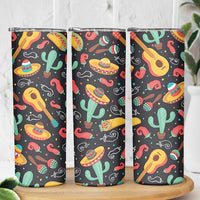 Mexican Skinny Tumbler Hot Sombrero Cactus Guitar Black Mexican Fiesta Cinco De Mayo