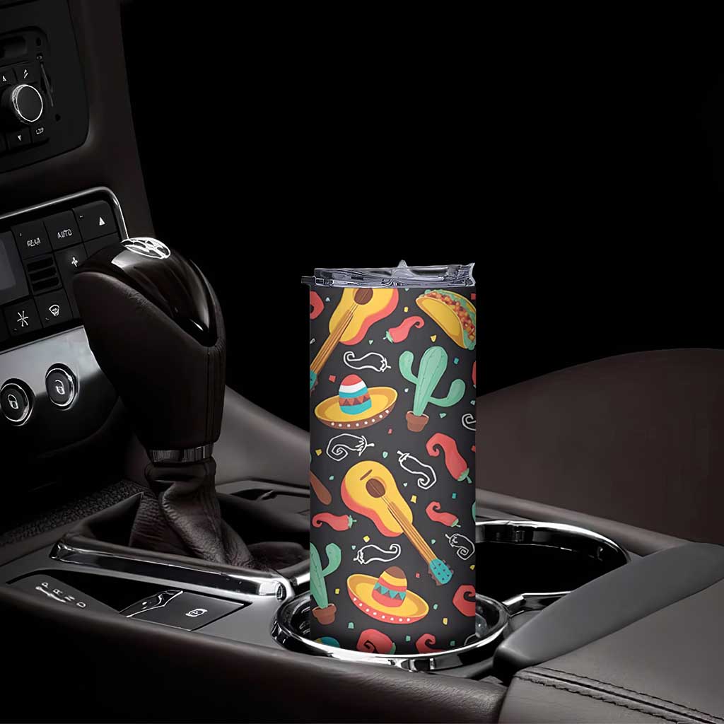 Mexican Skinny Tumbler Hot Sombrero Cactus Guitar Black Mexican Fiesta Cinco De Mayo