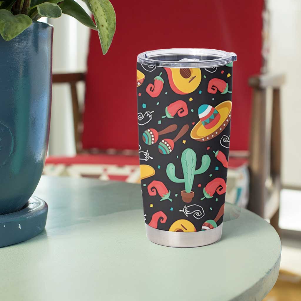 Mexican Tumbler Cup Hot Sombrero Cactus Guitar Black Mexican Fiesta Cinco De Mayo