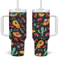 Mexican Tumbler With Handle Hot Sombrero Cactus Guitar Black Mexican Fiesta Cinco De Mayo