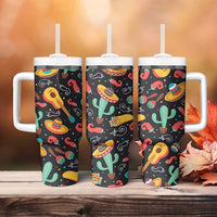 Mexican Tumbler With Handle Hot Sombrero Cactus Guitar Black Mexican Fiesta Cinco De Mayo