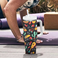 Mexican Tumbler With Handle Hot Sombrero Cactus Guitar Black Mexican Fiesta Cinco De Mayo