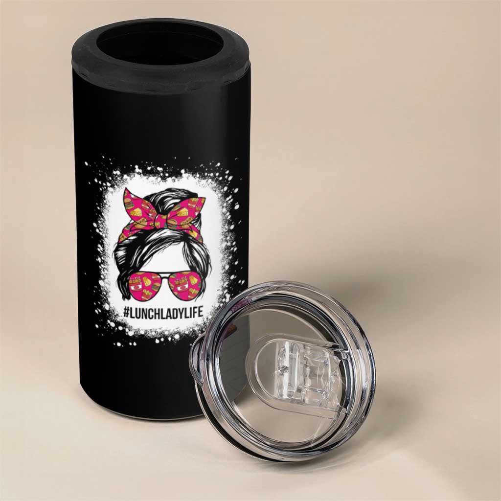 Lunch Lady Life 4 in 1 Can Cooler Tumbler Messy Hair Woman - Wonder Print Shop