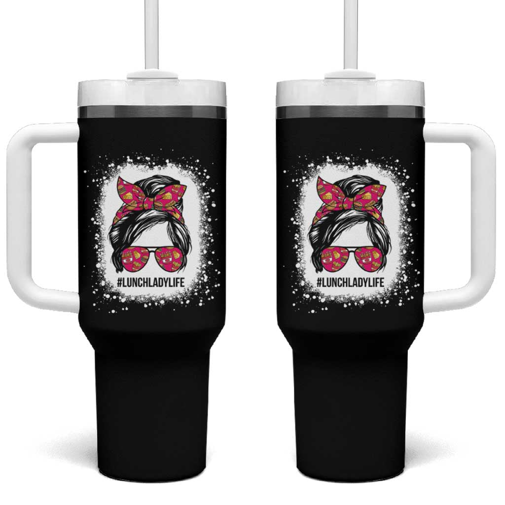 Lunch Lady Life Tumbler With Handle Messy Hair Woman - Wonder Print Shop