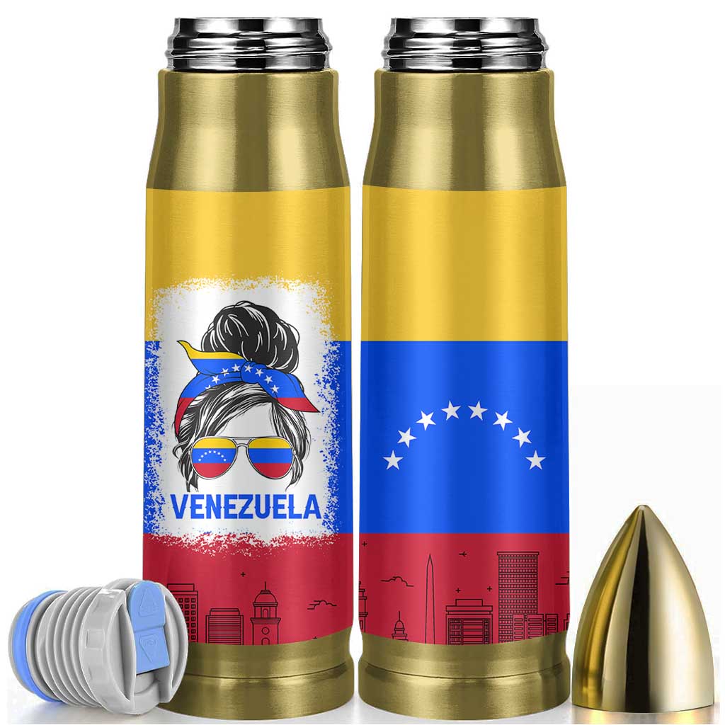 Venezuelan Girl Bullet Tumbler Messy Bun Venezuela Flag Heritage Venezuelan Women Girls
