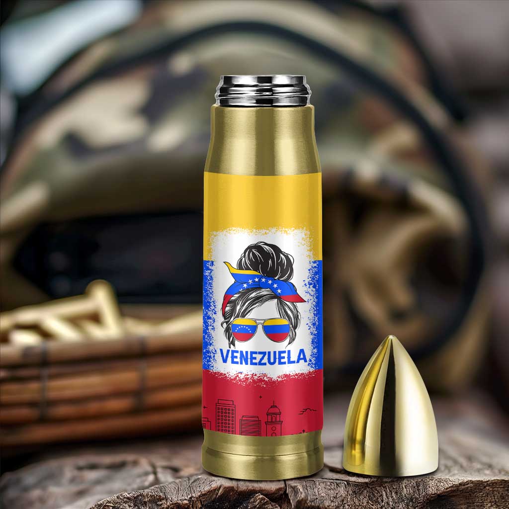 Venezuelan Girl Bullet Tumbler Messy Bun Venezuela Flag Heritage Venezuelan Women Girls