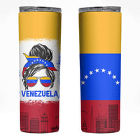 Venezuelan Girl Skinny Tumbler Messy Bun Venezuela Flag Heritage Venezuelan Women Girls