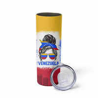 Venezuelan Girl Skinny Tumbler Messy Bun Venezuela Flag Heritage Venezuelan Women Girls
