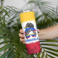 Venezuelan Girl Skinny Tumbler Messy Bun Venezuela Flag Heritage Venezuelan Women Girls