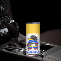 Venezuelan Girl Skinny Tumbler Messy Bun Venezuela Flag Heritage Venezuelan Women Girls