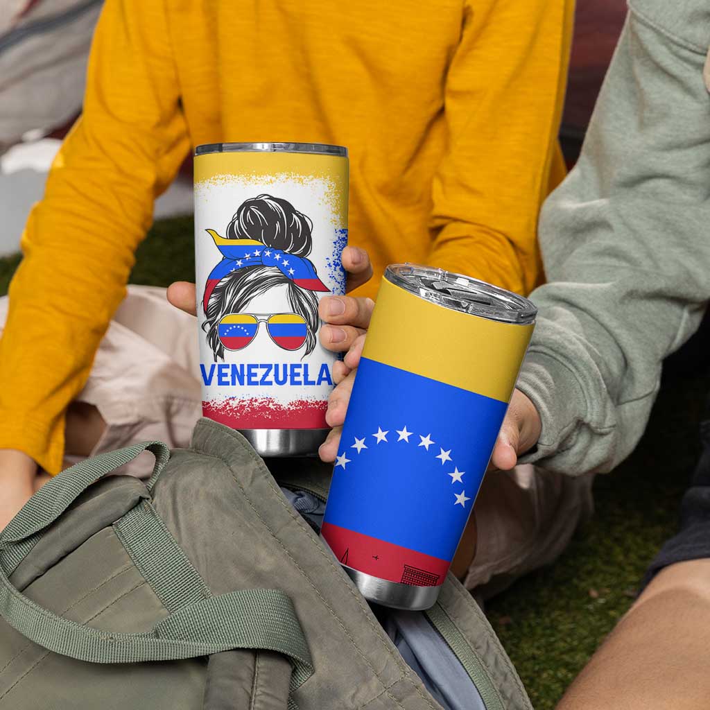 Venezuelan Girl Tumbler Cup Messy Bun Venezuela Flag Heritage Venezuelan Women Girls