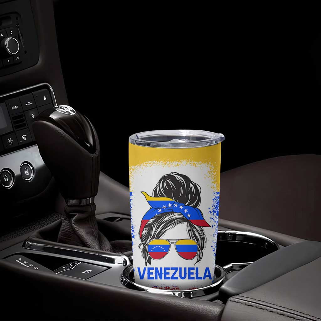 Venezuelan Girl Tumbler Cup Messy Bun Venezuela Flag Heritage Venezuelan Women Girls