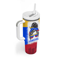Venezuelan Girl Tumbler With Handle Messy Bun Venezuela Flag Heritage Venezuelan Women Girls