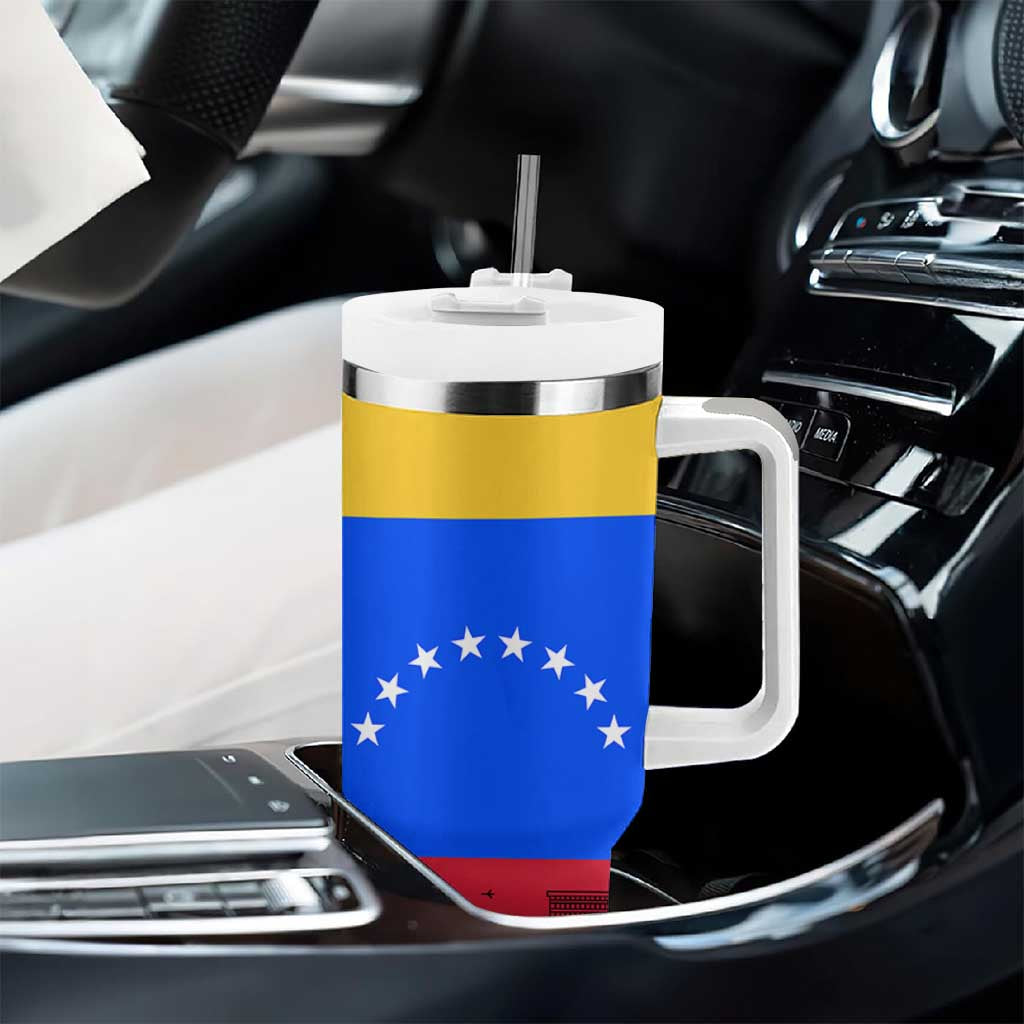 Venezuelan Girl Tumbler With Handle Messy Bun Venezuela Flag Heritage Venezuelan Women Girls