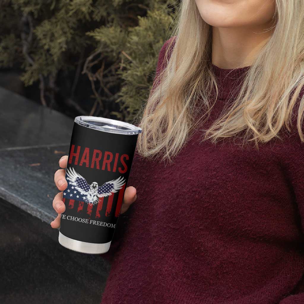 Harris 2024 Election Tumbler Cup We Choose Freedom Madam President US Flag Eagle - Wonder Print Shop