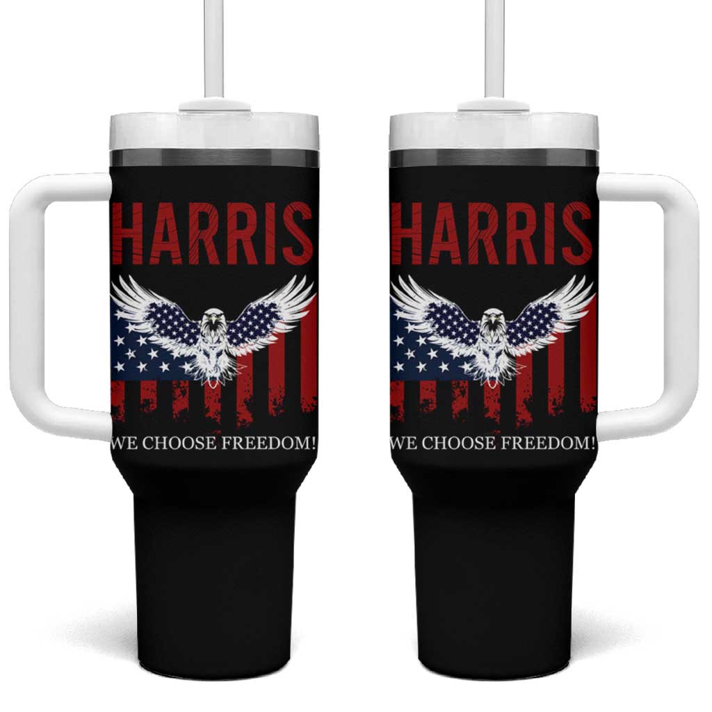 Harris 2024 Election Tumbler With Handle We Choose Freedom Madam President US Flag Eagle - Wonder Print Shop