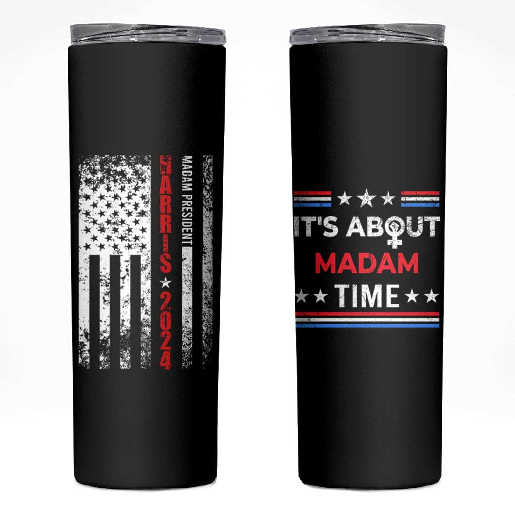 Harris 2024 Election Skinny Tumbler It's About Madam Time President Feminist Womens American Flag - Wonder Print Shop