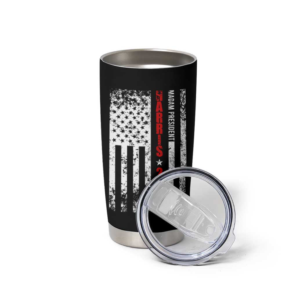 Harris 2024 Election Tumbler Cup It's About Madam Time President Feminist Womens American Flag - Wonder Print Shop