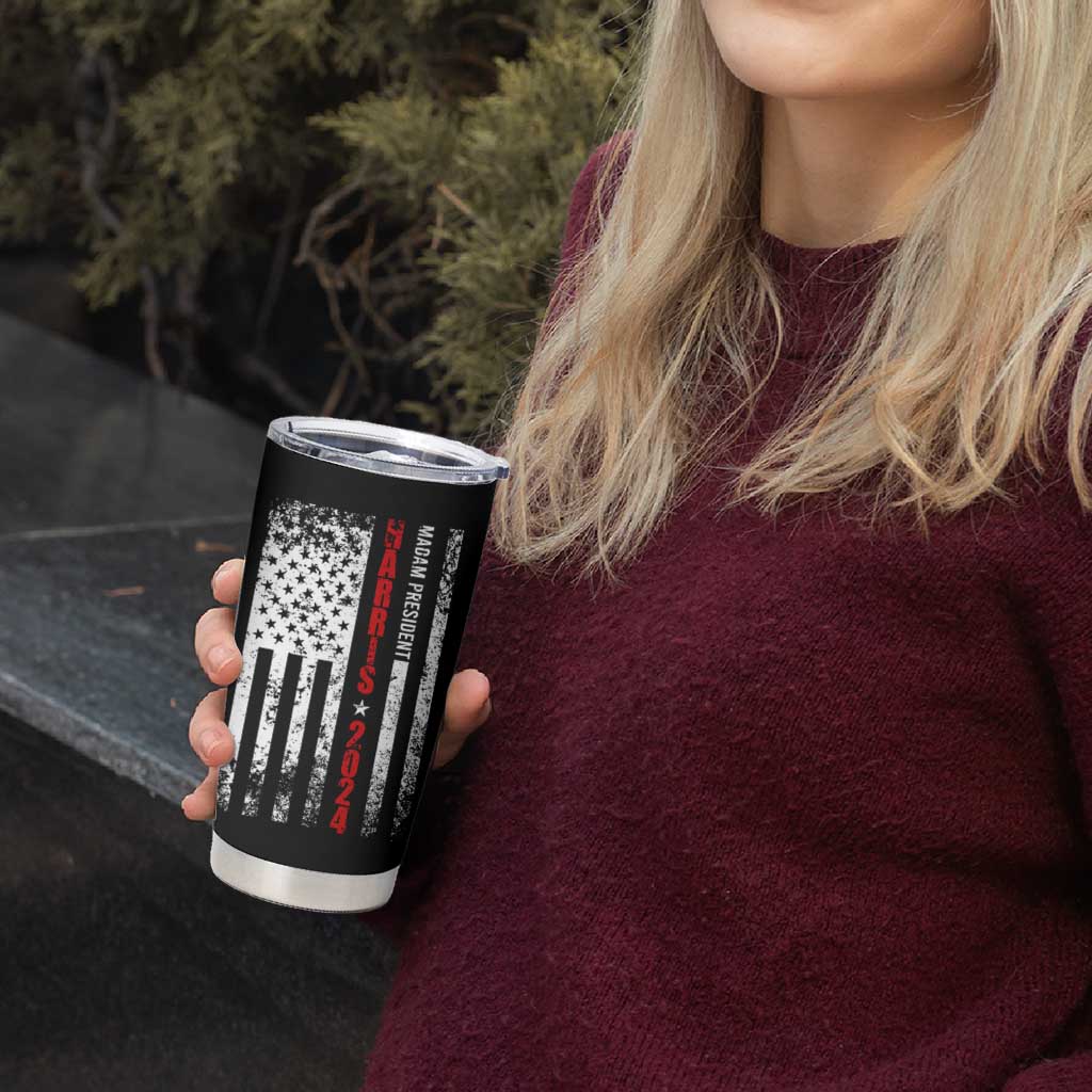 Harris 2024 Election Tumbler Cup It's About Madam Time President Feminist Womens American Flag - Wonder Print Shop