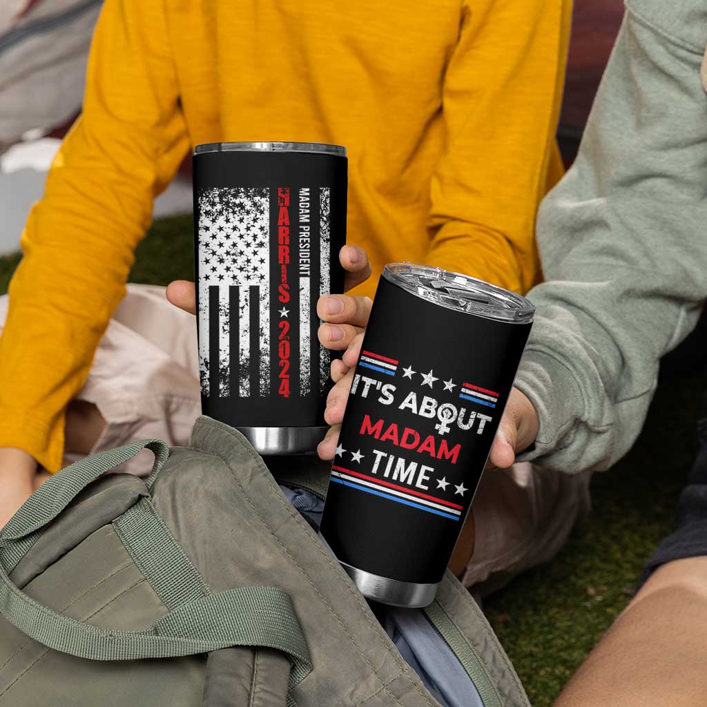 Harris 2024 Election Tumbler Cup It's About Madam Time President Feminist Womens American Flag - Wonder Print Shop