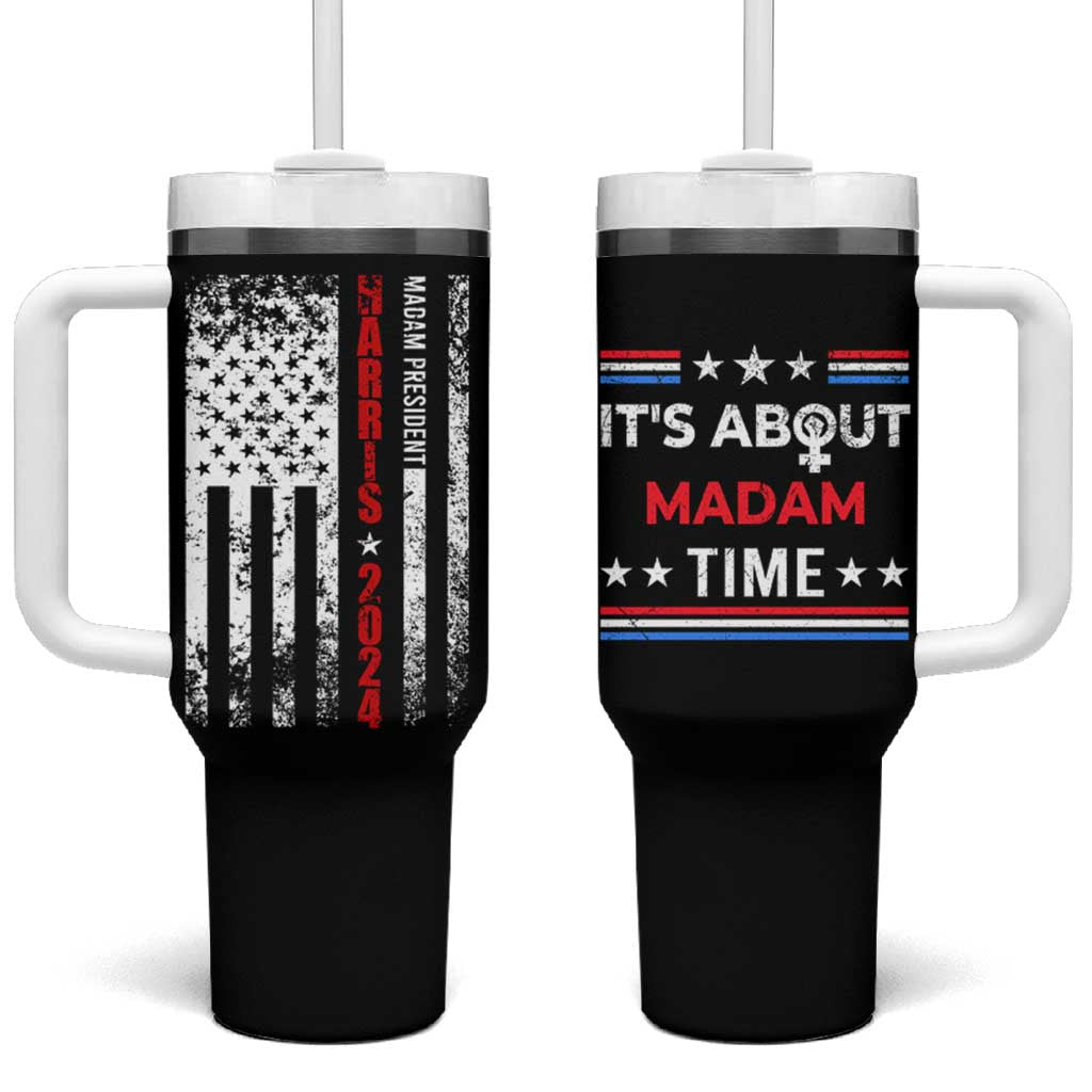 Harris 2024 Election Tumbler With Handle It's About Madam Time President Feminist Womens American Flag - Wonder Print Shop
