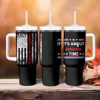Harris 2024 Election Tumbler With Handle It's About Madam Time President Feminist Womens American Flag - Wonder Print Shop