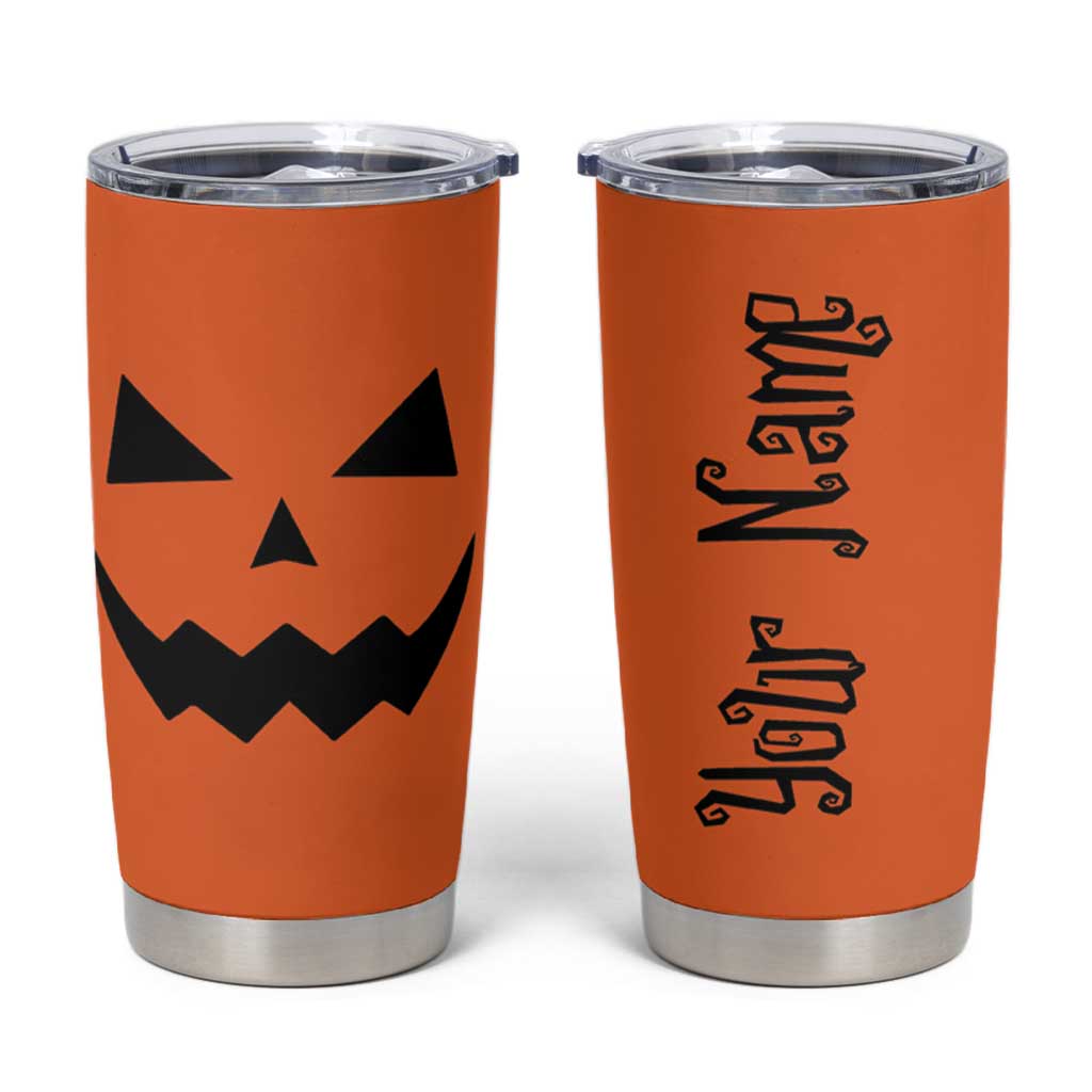 Personalized Halloween Pumpkin Face Tumbler Cup Custom Name Travel Coffee Cup Orange - Wonder Print Shop