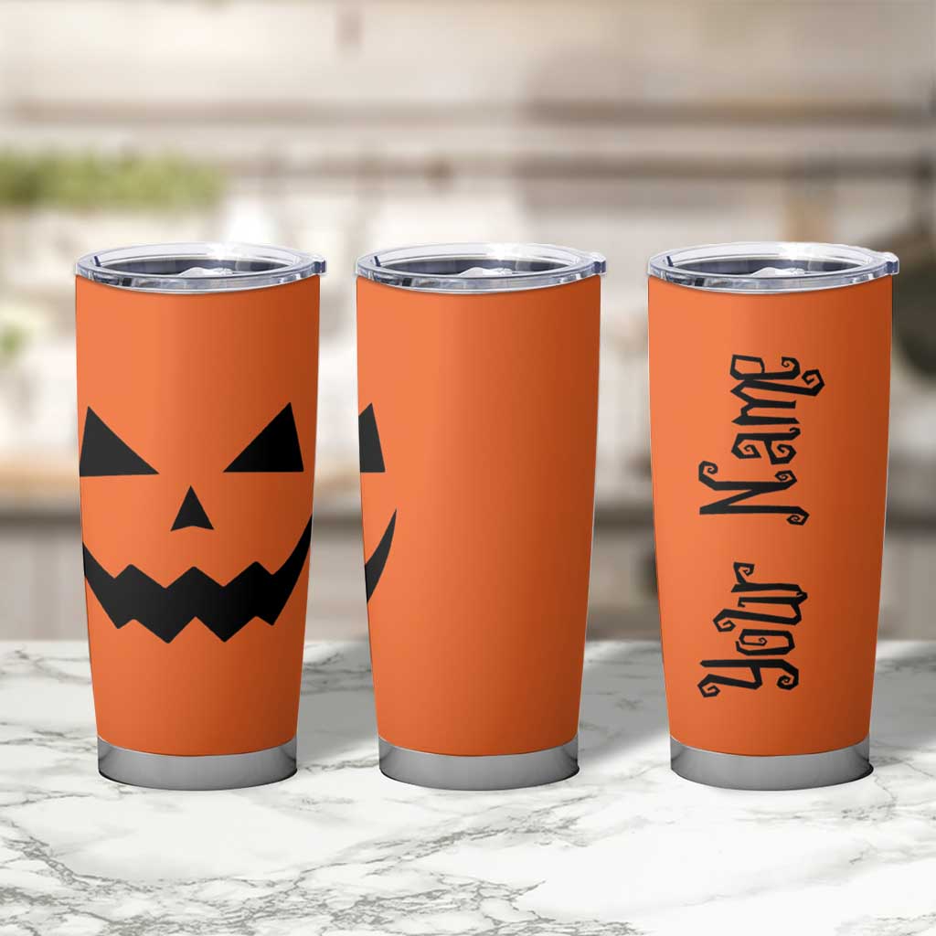 Personalized Halloween Pumpkin Face Tumbler Cup Custom Name Travel Coffee Cup Orange - Wonder Print Shop