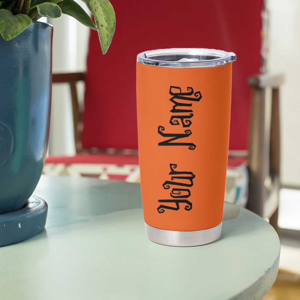 Personalized Halloween Pumpkin Face Tumbler Cup Custom Name Travel Coffee Cup Orange - Wonder Print Shop