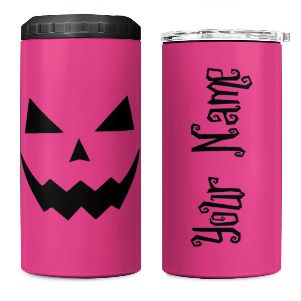 Personalized Halloween Pumpkin Face 4 in 1 Can Cooler Tumbler Custom Name Travel Coffee Cup Pink - Wonder Print Shop