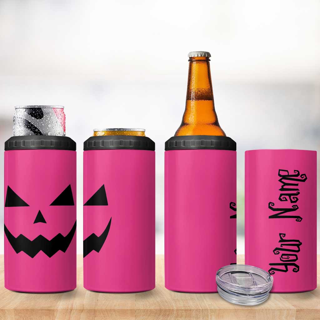 Personalized Halloween Pumpkin Face 4 in 1 Can Cooler Tumbler Custom Name Travel Coffee Cup Pink - Wonder Print Shop