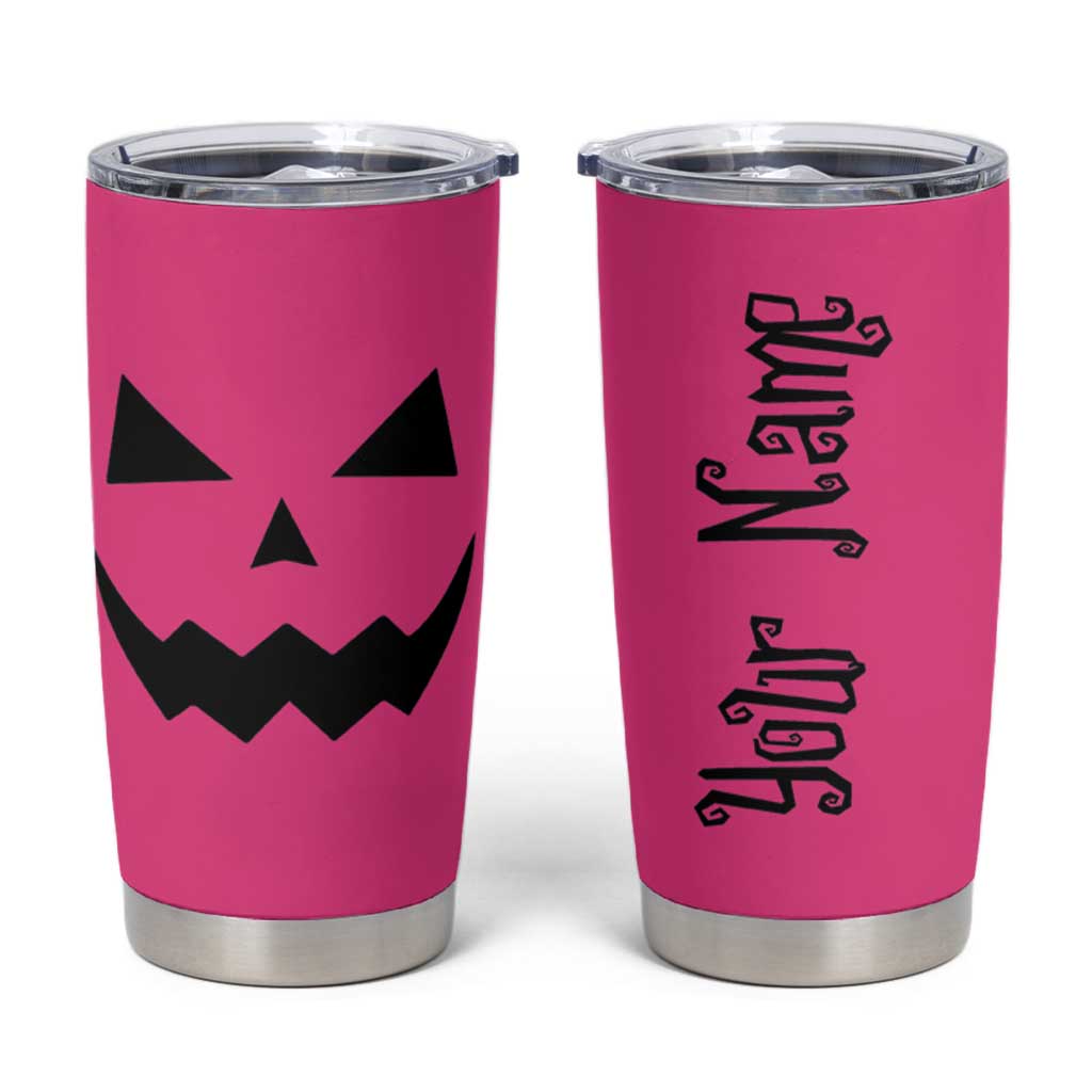 Personalized Halloween Pumpkin Face Tumbler Cup Custom Name Travel Coffee Cup Pink - Wonder Print Shop