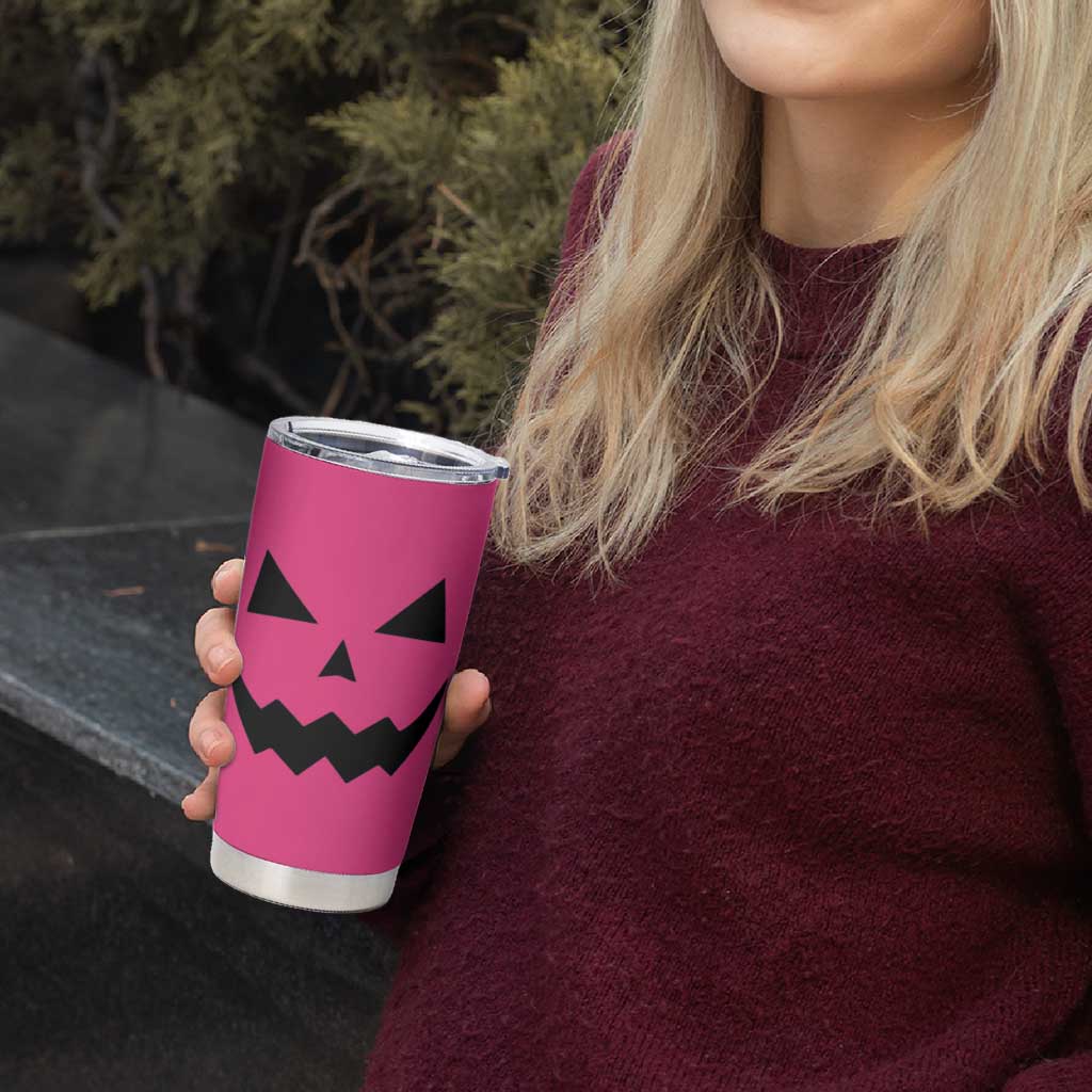 Personalized Halloween Pumpkin Face Tumbler Cup Custom Name Travel Coffee Cup Pink - Wonder Print Shop