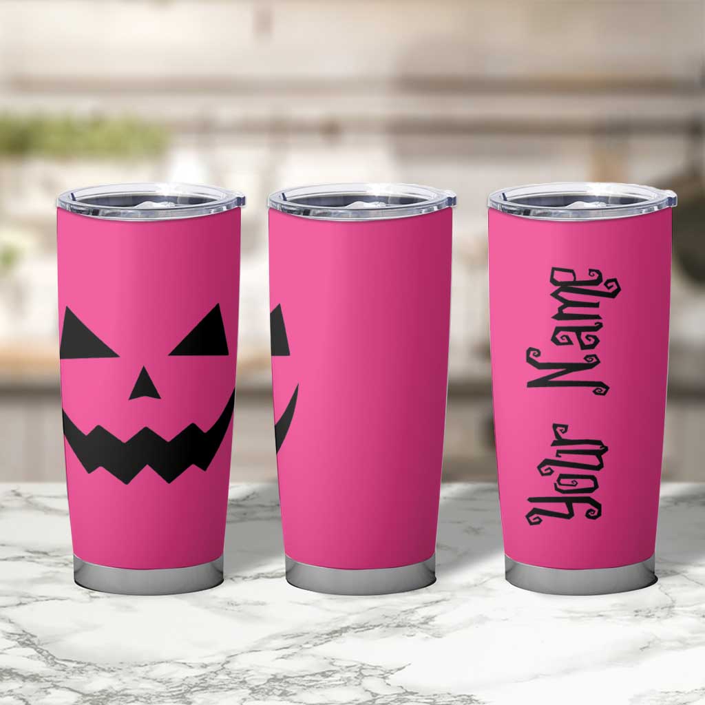 Personalized Halloween Pumpkin Face Tumbler Cup Custom Name Travel Coffee Cup Pink - Wonder Print Shop