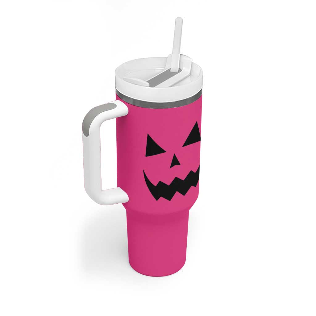 Personalized Halloween Pumpkin Face Tumbler With Handle Custom Name Travel Coffee Cup Pink - Wonder Print Shop