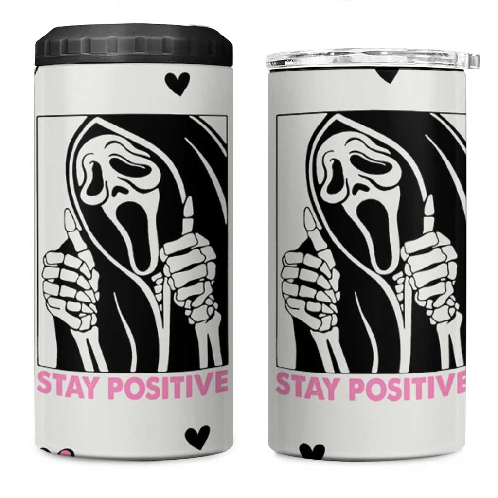 Funny Halloween Grim Reaper 4 in 1 Can Cooler Tumbler Stay Positive Inspirational Quotes - Wonder Print Shop