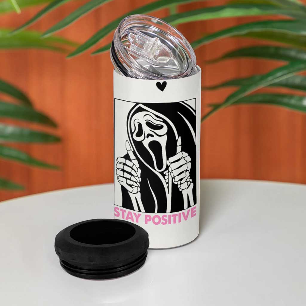Funny Halloween Grim Reaper 4 in 1 Can Cooler Tumbler Stay Positive Inspirational Quotes - Wonder Print Shop