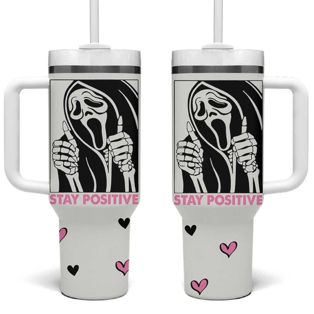 Funny Halloween Grim Reaper Tumbler With Handle Stay Positive Inspirational Quotes - Wonder Print Shop